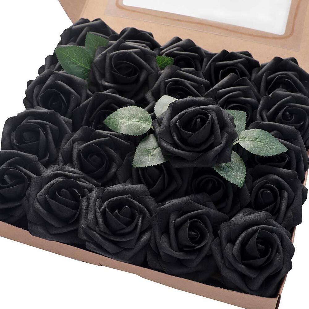 8635 Artificial Flowers 50pcs Real Looking Black Foam Roses with Stems